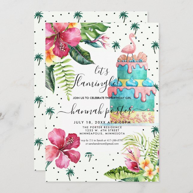 Flamingo Birthday Party Invitation (Front/Back)