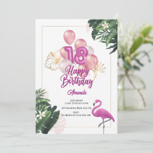 Flamingo Birthday Party Invitation, 18th Birthday  Invitation