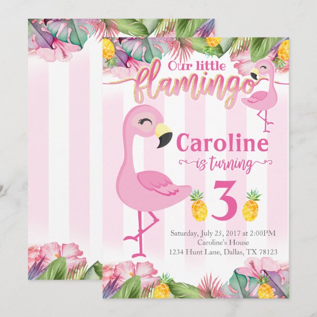 Flamingo Birthday Party Invitation Flamingo Invite (Front/Back)