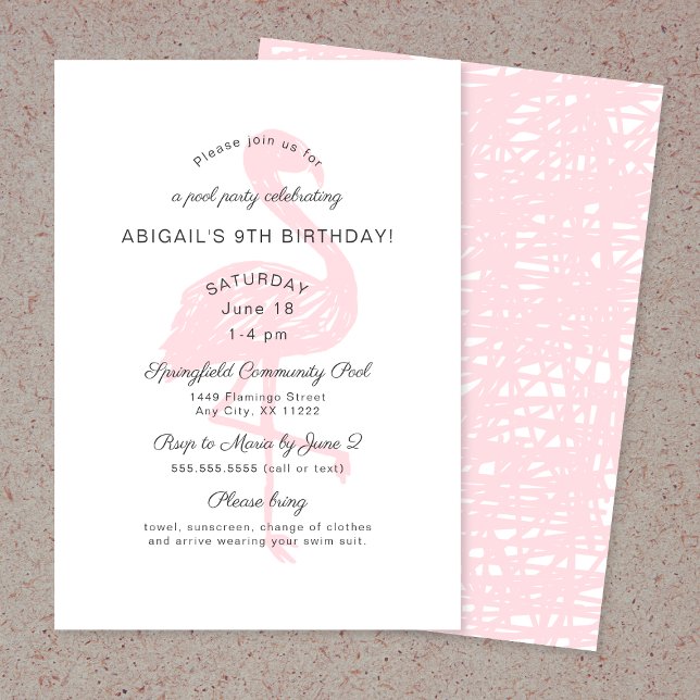 Flamingo birthday party invitation in pink (Creator Uploaded)
