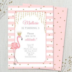 Flamingo birthday party invitation, pink gold invitation