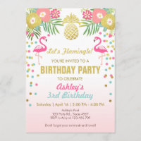 Flamingo Birthday party invitation Tropical Hawaii