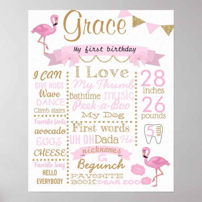 Flamingo Birthday Party sign poster (Front)