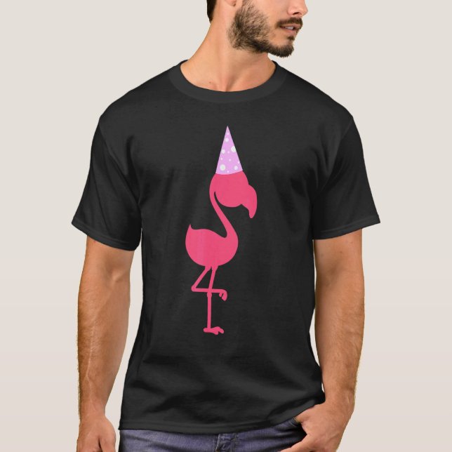 Flamingo Birthday Pink Party Hat Animal T-Shirt (Front)