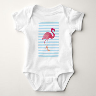 Flamingo, blue and white stripes baby bodysuit