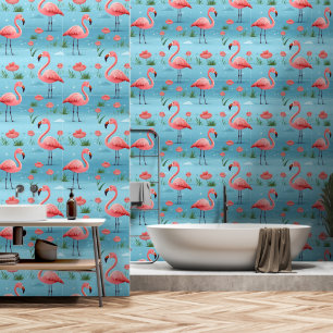 Flamingo Blue Water Pattern Wallpaper