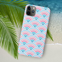 Flamingo Blush Pink Blue Concentric Waves Pattern