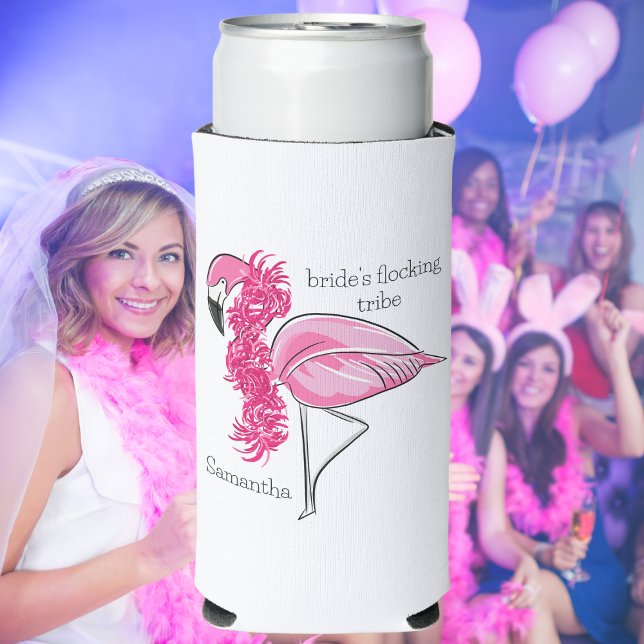 Flamingo Boa Bachelorette Flocking Tribe Custom Seltzer Can Cooler (Creator Uploaded)