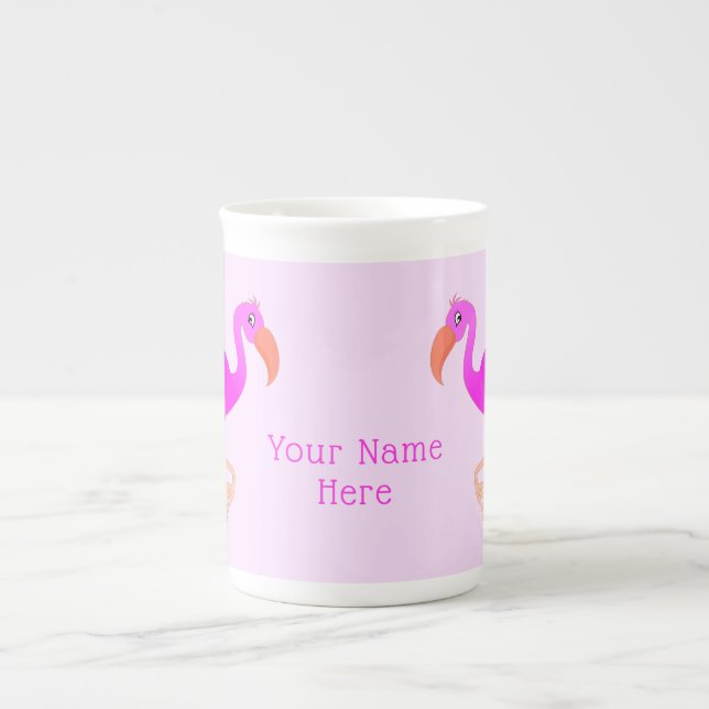 Flamingo Bone China Mug with Custom Text (Front)