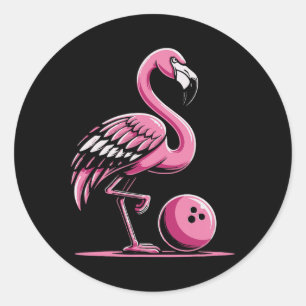Flamingo Bowling Player Bowler Classic Round Sticker