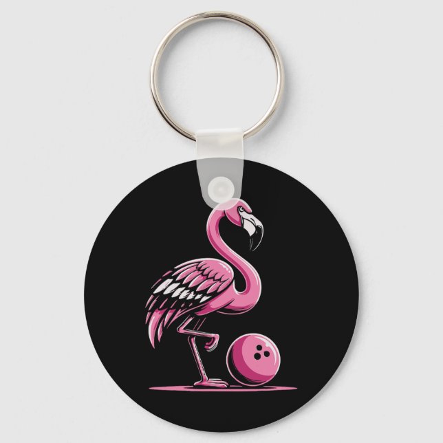 Flamingo Bowling Player Bowler  Key Ring (Front)