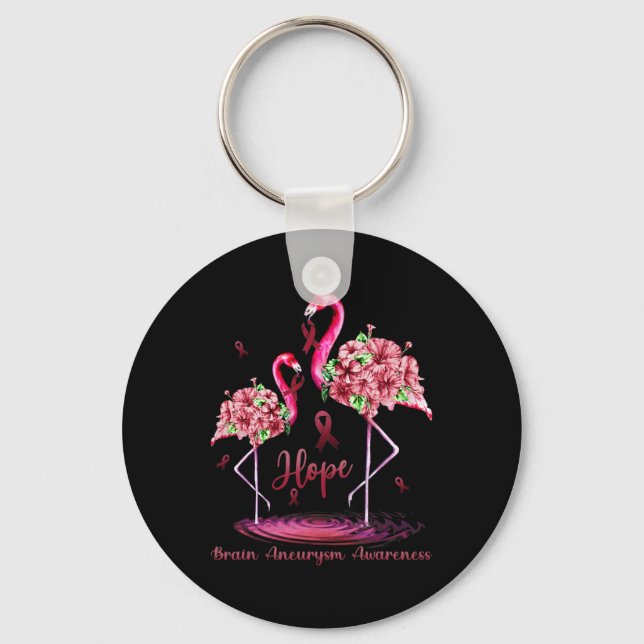 Flamingo Brain Aneurysm Awareness  Key Ring (Front)