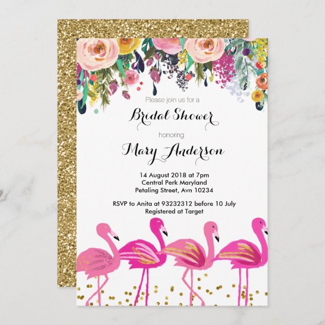 Flamingo Bridal Shower Invitation (Front/Back)