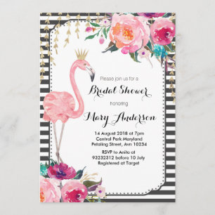 Flamingo Bridal Shower Invitation black white
