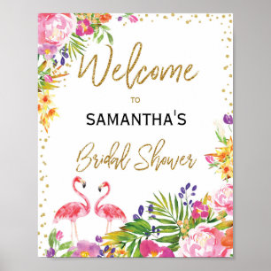 Flamingo Bridal Shower Tropical Luau Welcome Sign