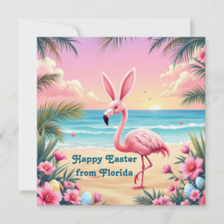 Flamingo Bunny Ears Holi Holiday Card