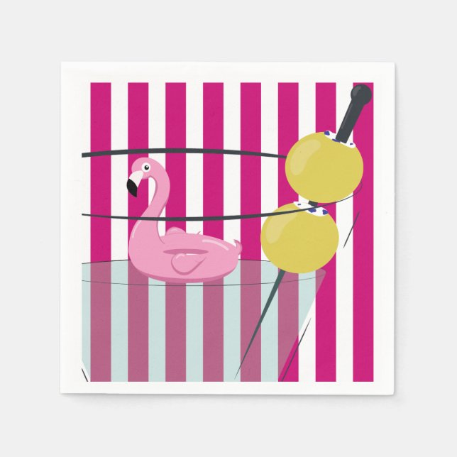 Flamingo & Cabana Stripe Cocktail Napkin - Pink (Front)