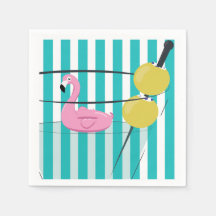Flamingo & Cabana Stripe Cocktail Napkin - Turq.