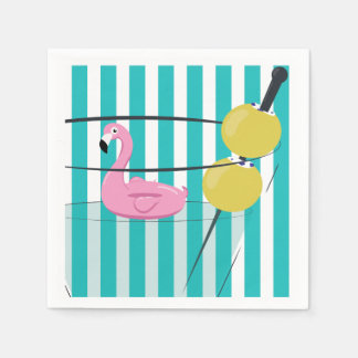 Flamingo & Cabana Stripe Cocktail Napkin - Turq.