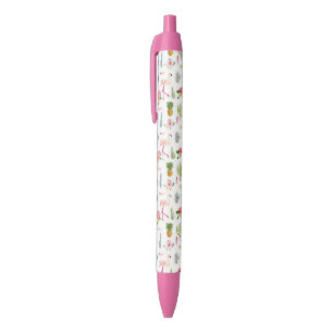 Flamingo Cactus Pineapple Hibiscus Pattern Black Ink Pen