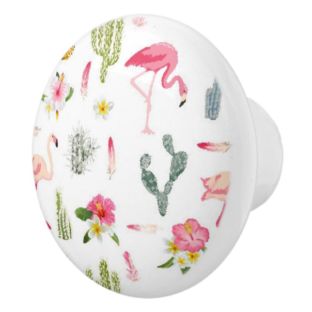 Flamingo Cactus Pineapple Hibiscus Pattern Ceramic Knob (Right)