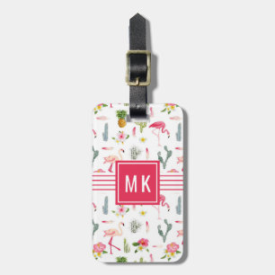 Flamingo Cactus Pineapple Hibiscus Pattern Luggage Tag