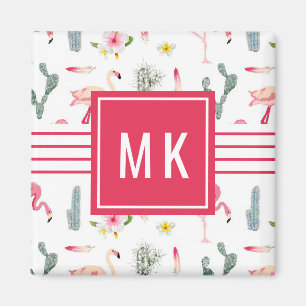 Flamingo Cactus Pineapple Hibiscus Pattern Magnet