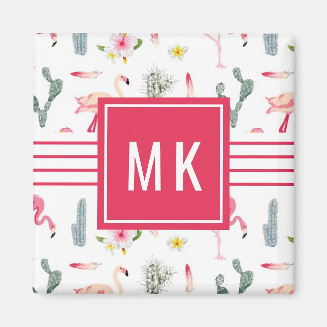 Flamingo Cactus Pineapple Hibiscus Pattern Magnet (Front)
