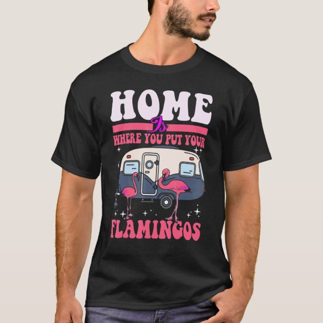 Flamingo Camping For RV Camper Lawn Ornament T-Shirt (Front)