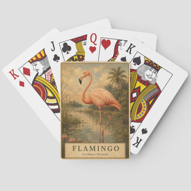 Flamingo Caribbean Wetlands VINTAGE Playing Cards (Back)