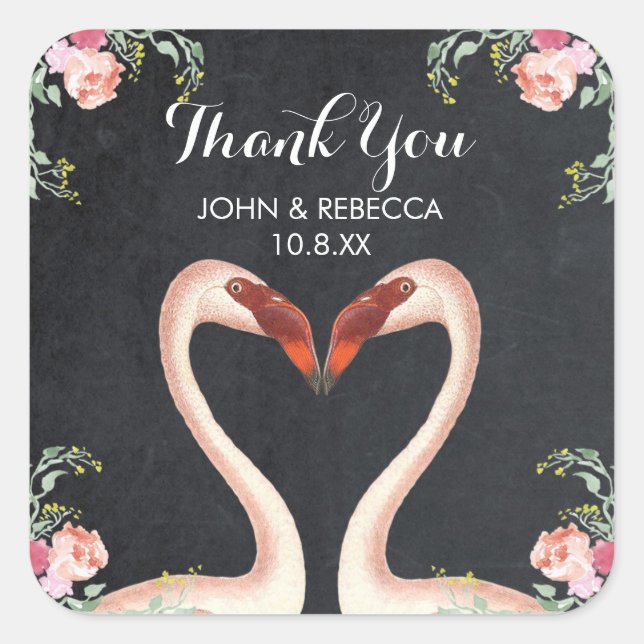 Flamingo chalkboard thankyou favour sticker (Front)