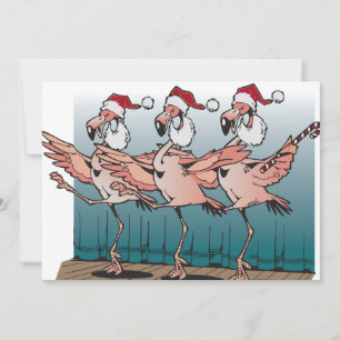 Flamingo chorus line wearing Santa hats Holiday Card