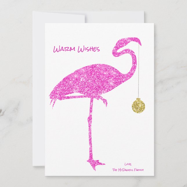 FLAMINGO CHRISTMAS CARD | Tropical Pink Glitter (Front)