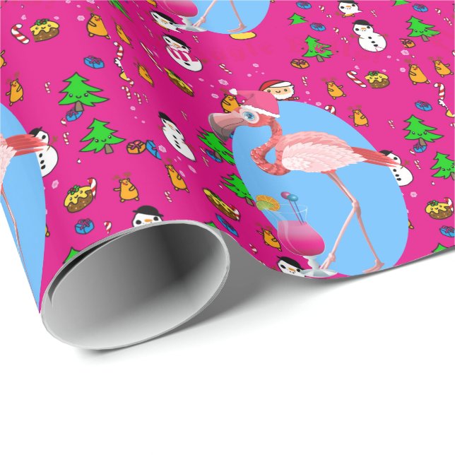 Flamingo Christmas Funny Doodles Festive Fun Wrapping Paper (Roll Corner)