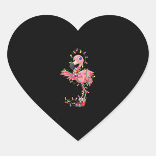 Flamingo Christmas Gift Xmas Lights Pink Cute Flam Heart Sticker