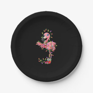 Flamingo Christmas Gift Xmas Lights Pink Cute Flam Paper Plate