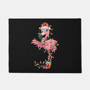 Flamingo Christmas Gift Xmas Lights Santa Pink Cut Doormat