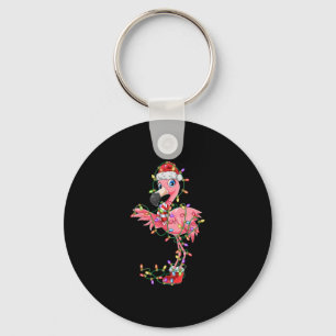 Flamingo Christmas Gift Xmas Lights Santa Pink Cut Key Ring