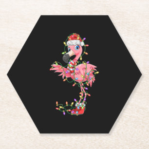 Flamingo Christmas Gift Xmas Lights Santa Pink Cut Paper Coaster