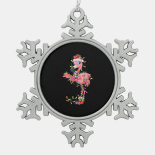 Flamingo Christmas Gift Xmas Lights Santa Pink Cut Snowflake Pewter Christmas Ornament