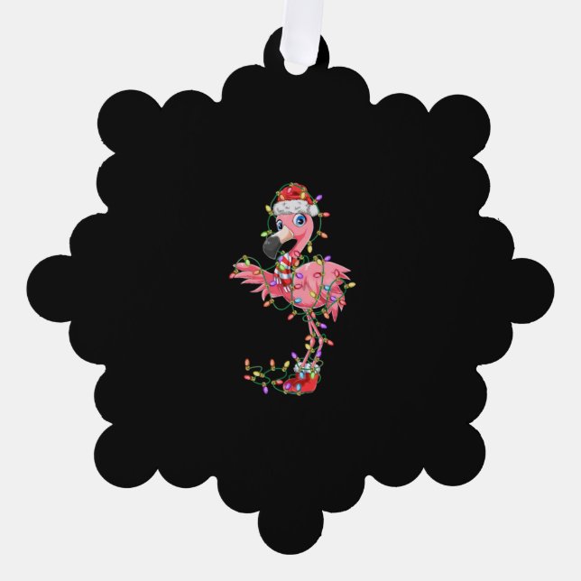 Flamingo Christmas Gift Xmas Lights Santa Pink Cut Tree Decoration Card (Front)