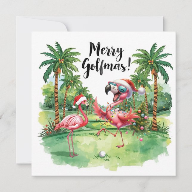 Flamingo Christmas Golfer in the golf course  (Front)