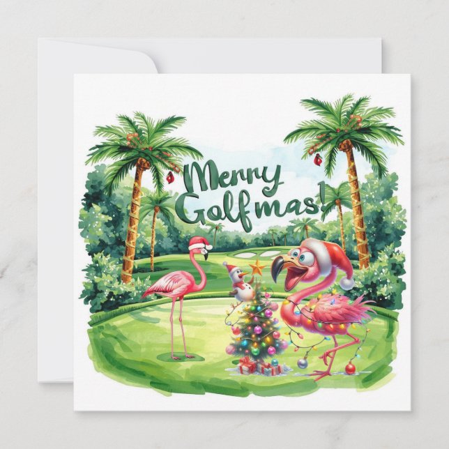 Flamingo Christmas Golfer in the golf course  (Front)