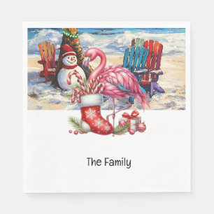 Flamingo Christmas in July at the beach Napkin