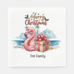 Flamingo Christmas in July at the beach Napkin