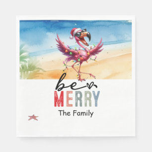 Flamingo Christmas in July at the beach Napkin