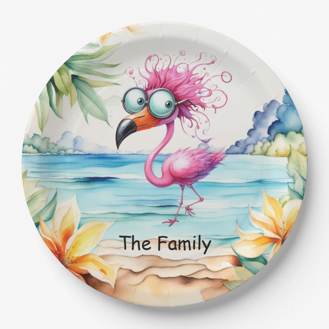 Flamingo Christmas in July at the beach Paper Plat Paper Plate (Front)