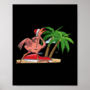Flamingo Christmas In July Cool Tropical Bird Beac Poster