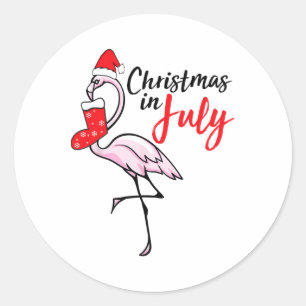 Flamingo Christmas In July Funny Party X-mas Party Classic Round Sticker