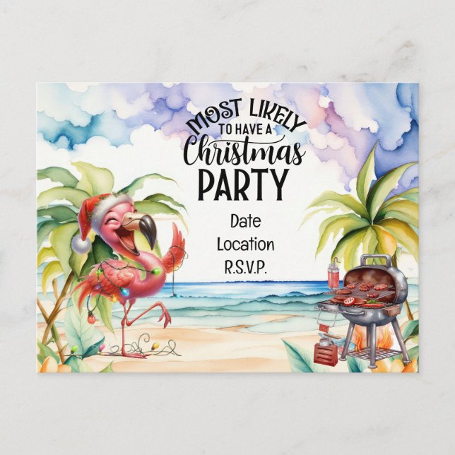 Flamingo Christmas in July Party Postcard (Front)